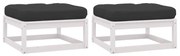 vidaXL Apoio de pés p/ jardim c/ almofadões 2 pcs pinho maciço branco