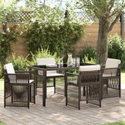 vidaXL Conjunto de Jantar de Jardim com 5 Peças e Almofadas Castanhas em Rattan Sintético.