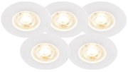 LED Conjunto de 5 focos embutidos brancos reguláveis em 3 níveis - Ulo Moderno