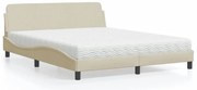 vidaXL Cama com colchão 160x200 cm tecido cor creme