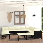 vidaXL 12 pcs conjunto lounge de jardim c/ almofadões vime PE preto