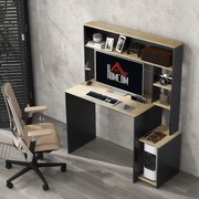 Secretária para Computador com Prateleira de 3 Níveis Mesa de Estudo com Suporte para CPU 114x45x138 cm Cinza e Natural