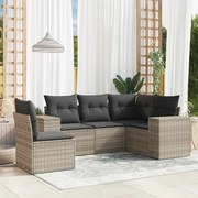 vidaXL 5 pcs conj. sofás jardim c/ almofadões vime PE cinzento-claro