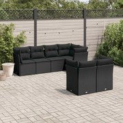 vidaXL 7 pcs conjunto de sofás p/ jardim c/ almofadões vime PE preto