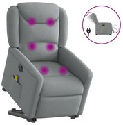 vidaXL Poltrona elétrica reclinável massagens tecido cinzento-claro
