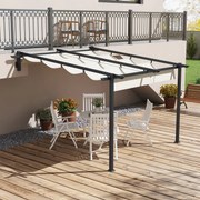 Pérgola de Parede 3x3 m Pérgola de Jardim com Teto Retrátil de Poliéster e Estrutura de Aço Creme e Cinza Escuro