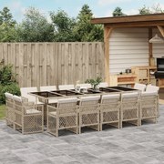 vidaXL 15 pcs conjunto de jantar p/ jardim com almofadões vime PE bege