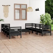 9 pcs conjunto lounge de jardim pinho maciço preto