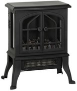 HOMCOM Lareira Elétrica 900/1800W com Efeito Chama 3D 2 Níveis de Potência Termóstato Ajustável  para 15-30 ㎡ 39x24x48 cm Preto | Aosom Portugal