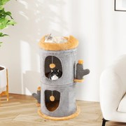 Casa para gatos com 2 cavernas e brinquedos Torre para vários gatos com mirante e fácil montagem 48 x 83 cm Cinza