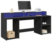 vidaXL Secretária c/ luzes LED 200x55x91 cm derivados de madeira preto
