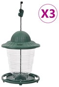 vidaXL Comedouros para pássaros 3 pcs 13x13x17 cm verde-escuro