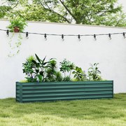 Floreira de horta elevada em aço galvanizado 240 x 40 x 45 cm, com barras de suporte e placas de canto, fundo aberto, verde