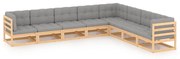 8 pcs conjunto lounge de jardim com almofadões pinho maciço