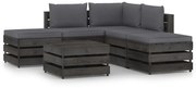 6 pcs conj. lounge jardim + almofadões madeira impreg. cinzento