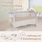 Berço de viagem dobrável 5 em 1 com colchão, berço de 2 níveis com rodas marrom