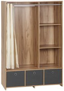 HOMCOM Armário para Quarto Roupeiro com Gavetas com Barra Cortinas 3 Gavetas de Tecido Removíveis 105x48x160 cm Natural | Aosom Portugal