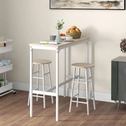 Mesa Alta de cozinha com Bancos Estrutura em Aço Estilo Industrial Mesa Alta para Sala de Jantar Natural e Branca
