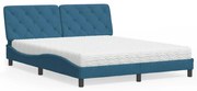 vidaXL Cama com colchão 160x200 cm veludo azul