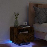 Mesa de cabeceira com luzes LED 40x39x37 cm carvalho fumado