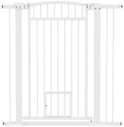 Pawhut Barreira para Cães Largura Ajustável 76-102 cm Barreira Extra Larga com Porta para Gato Branco | Aosom Portugal
