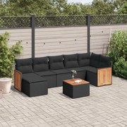 vidaXL 8 pcs conjunto sofás de jardim com almofadões vime PE preto