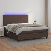 Cama box spring c/ colchão/LED 160x200 cm couro artif. castanho