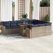 vidaXL 11 pcs conjunto sofás jardim c/ almofadões vime PE/acácia cinzento