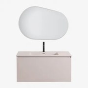 Conjunto De Móvel De Casa De Banho Suspenso Em Madeira Com Lavatório Integrado Macrae Crema Linho & Oval Led E Anti-embaciamento 100x80 Cm - Sklum
