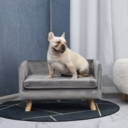 Sofá-cama para cães com design escandinavo, almofada macia e pés em madeira maciça 64 x 45 x 36 cm veludo cinzento