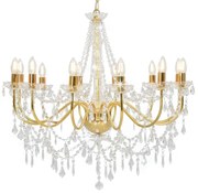 vidaXL Lustre com contas lâmpadas 12 x E14 dourado