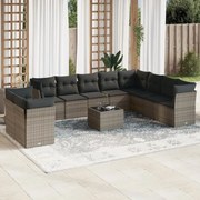 vidaXL 11 pcs conjunto sofás de jardim c/ almofadões vime PE cinzento