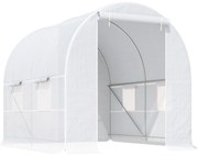 Outsunny Estufa Tipo Túnel 245x200x200cm com Portas Enroláveis e 4 Janelas Cobertura de PE Estrutura de Metal Branco | Aosom Portugal