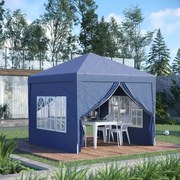 Tenda de Jardim com Paredes Laterais Amovíveis Janelas Porta com Zíper e Bolsa de Transporte 295x295x195-258 cm Azul