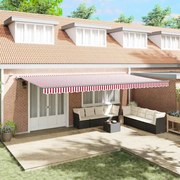 vidaXL Toldo Retrátil Automático com LED Listrado Vermelho e Branco 600x300 cm