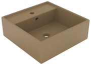 Lavatório luxuoso quadrado 41x41 cm cerâmica creme mate