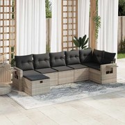 vidaXL 7 pcs conj. sofás jardim com almofadões vime PE cinzento-claro