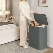 Cesto da roupa suja 52 x 38,5 x 70,5 cm com tampa, 140 litros, em tecido Oxford cinzento ardósia