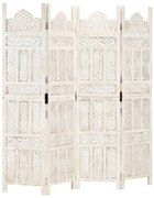 vidaXL Biombo esculp. mão 4 painéis 160x165cm mangueira maciça branco