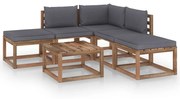 6 pcs conjunto lounge para jardim com almofadões antracite