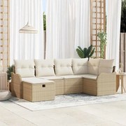 Conjunto de Sofá de Jardim vidaXL 6 Peças com Almofadas Bege Rattan Po