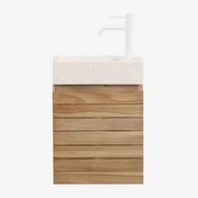 Conjunto De Móvel De Casa De Banho Suspenso 40x20 Cm Em Madeira De Teca Com Lavatório Integrado Em Cimento Napier Madeira De Teca & Sem - Sklum