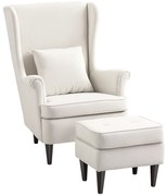 HOMCOM Poltrona com Apoio para Pés Poltrona de Leitura com Encosto Alto Capitonê e Pés de Madeira 75x83x104 cm Bege | Aosom Portugal