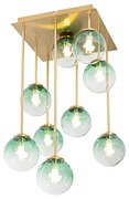 Candeeiro de teto Art Déco dourado com vidro verde 9 luzes - Athens Art Deco