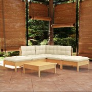 vidaXL 6 pcs conjunto lounge jardim c/ almofadões cor creme pinho