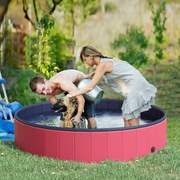 Piscina para cães dobrável vermelho e azul escuro PVC PET pranchas Φ160x 30 cm