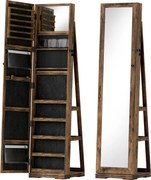 HOMCOM Joalheiro de Pé Armário para Jóias 360° com Fechadura e Espelho Incorporado Carga Máxima 20 kg 38x38x160 cm Marrom Rústico | Aosom Portugal