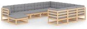 11 pcs conjunto lounge de jardim c/ almofadões pinho maciço