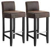 Bancos de bar Songmics LDC32BR com encosto baixo acolchoado e assento em PU com altura de 76 cm, pernas de madeira maciça com apoio para os pés, marrom e preto, conjunto com 2