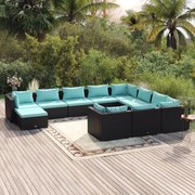 11 pcs conjunto lounge de jardim c/ almofadões vime PE preto